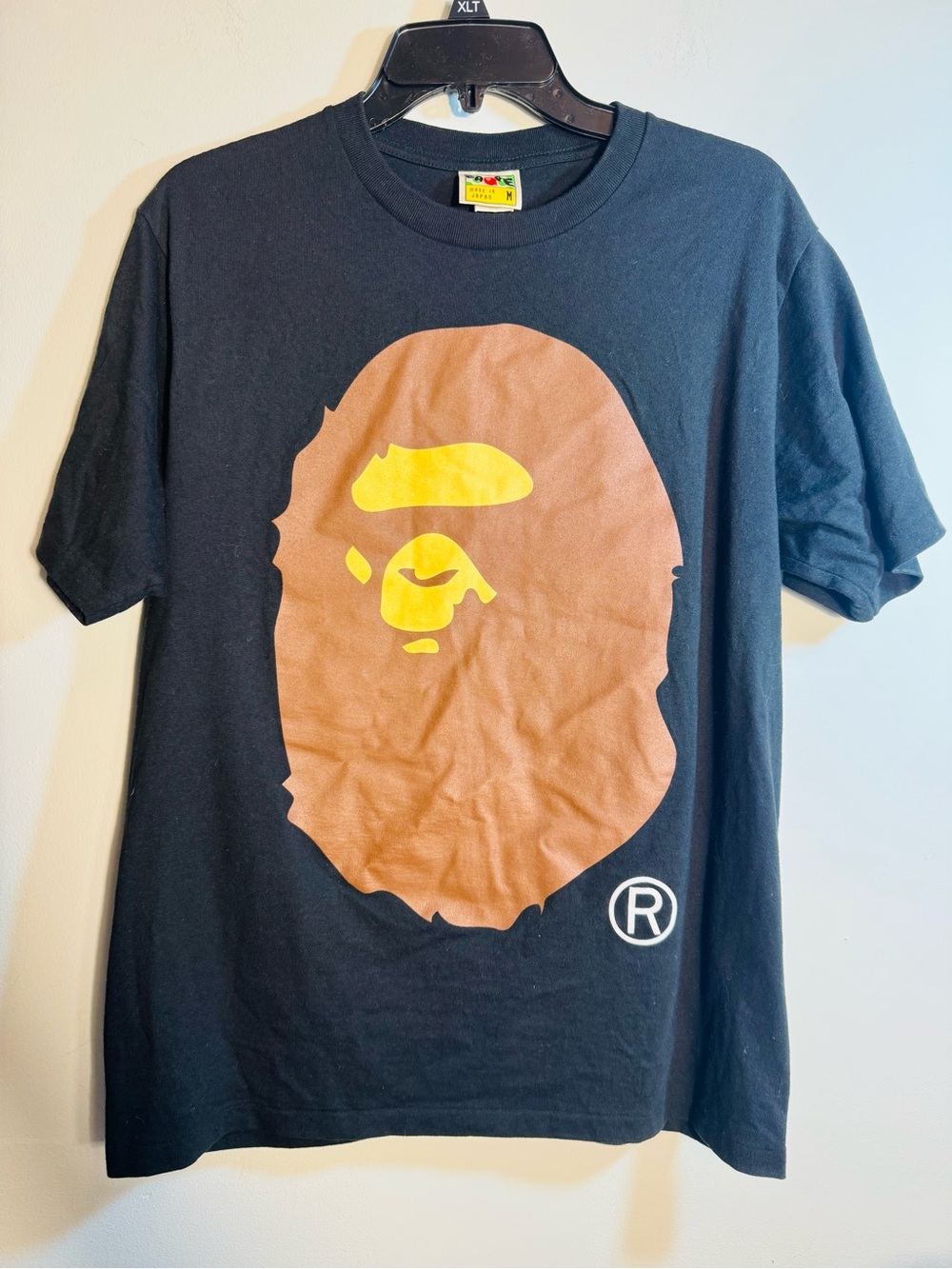 Bape Black Tee with Brown & Yellow Ape Graphic Sz Med
